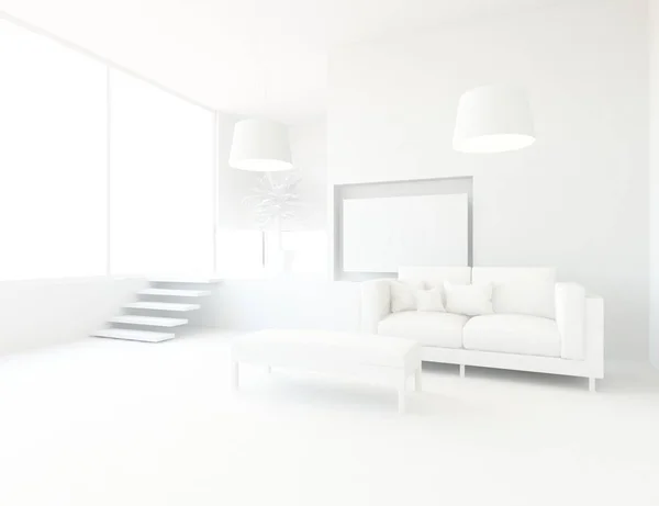 Habitación Interior Blanca Con Muebles Diseño Interior Escandinavo Ilustración — Foto de Stock