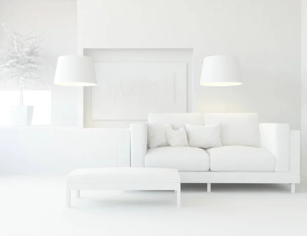 Witte Kamer Interieur Met Meubilair Scandinavische Interieur Illustratie — Stockfoto