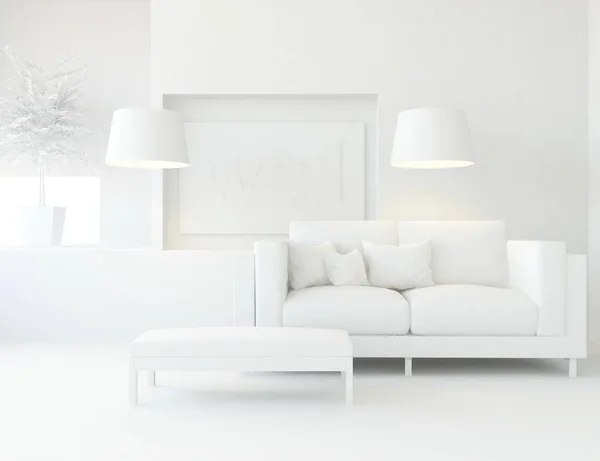 Intérieur Chambre Blanche Avec Mobilier Design Intérieur Scandinave Illustration — Photo