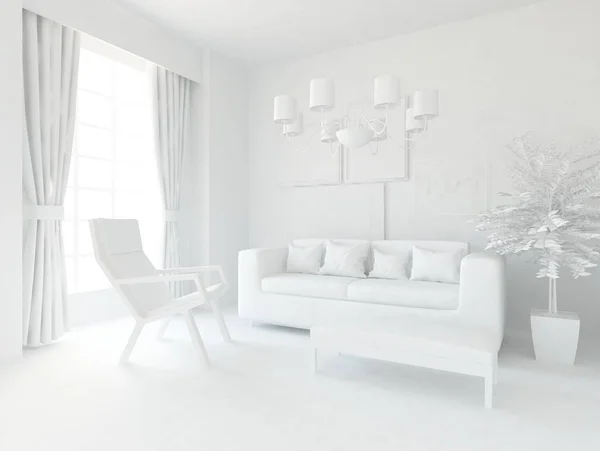 Witte Kamer Interieur Met Meubilair Scandinavische Interieur Illustratie — Stockfoto