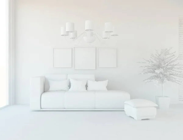 white room interior with furniture. Scandinavian interior design. 3d illustration