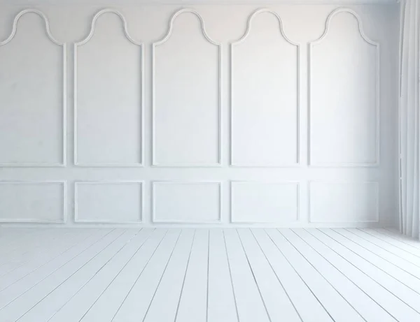 Idea of a white empty scandinavian room interior with wooden floor . Home nordic interior. 3D illustration - Illustration