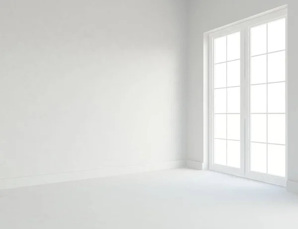 white room interior with window . Scandinavian interior design. 3d illustration