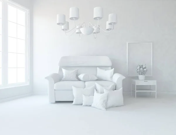 Intérieur Chambre Blanche Avec Mobilier Design Intérieur Scandinave Illustration — Photo