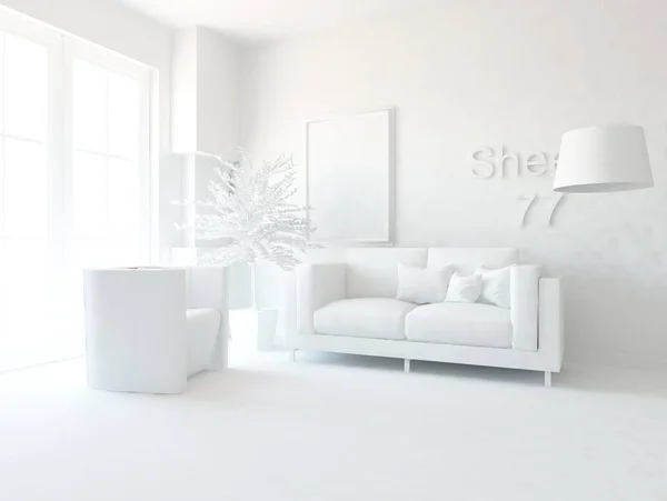 Witte Kamer Interieur Met Meubilair Scandinavische Interieur Illustratie — Stockfoto