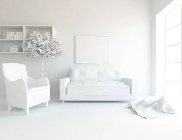 Bílá Místnost Interiéru Nábytkem Skandinávský Design Interiéru Obrázek — Stock fotografie