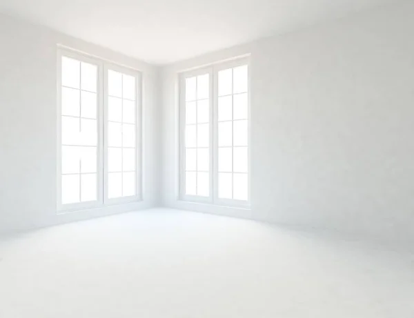 white room interior with windows . Scandinavian interior design. 3d illustration