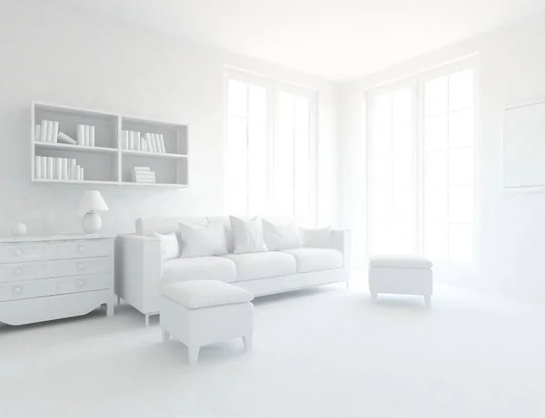 Intérieur Chambre Blanche Avec Mobilier Design Intérieur Scandinave Illustration — Photo