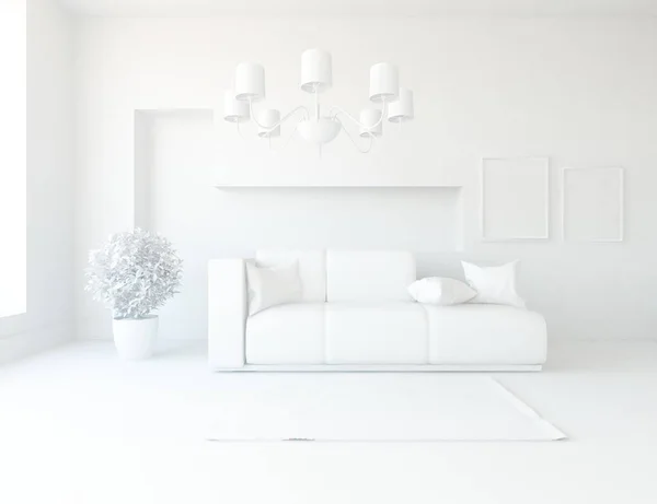 white room interior with furniture. Scandinavian interior design. 3d illustration