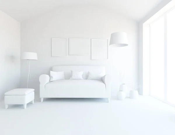 Witte Kamer Interieur Met Meubilair Scandinavische Interieur Illustratie — Stockfoto