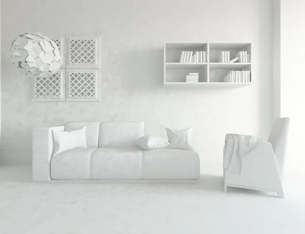 Intérieur Chambre Blanche Avec Mobilier Design Intérieur Scandinave Illustration — Photo