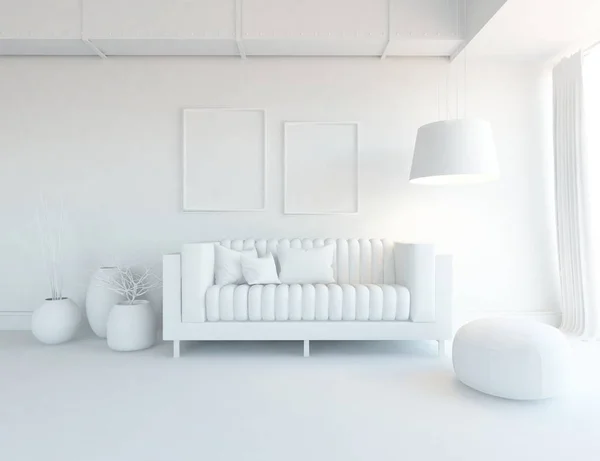 Intérieur Chambre Blanche Avec Mobilier Design Intérieur Scandinave Illustration — Photo