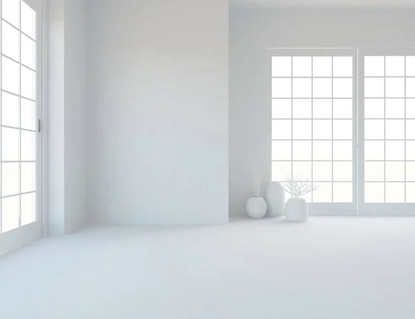 Habitación Blanca Interior Con Ventanas Diseño Interior Escandinavo Ilustración — Foto de Stock