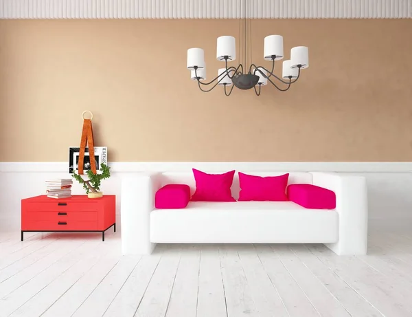 Idee Eines Skandinavischen Wohnzimmers Mit Sofa Auf Dem Holzboden Und — Stockfoto