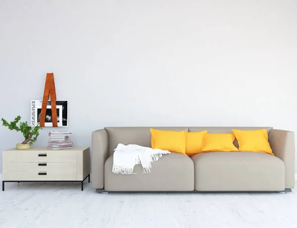 Idea Una Escandinava Sala Estar Interior Con Sofá Planta Suelo —  Fotos de Stock