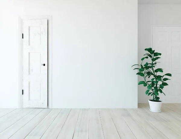 Idée Chambre Scandinave Vide Intérieur Avec Plante Sur Sol Bois — Photo