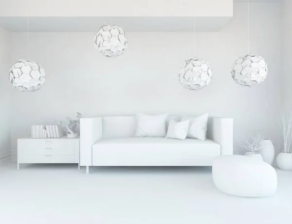 white room interior with furniture. Scandinavian interior design. 3d illustration