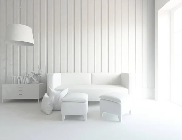 Witte Kamer Interieur Met Meubilair Scandinavische Interieur Illustratie — Stockfoto