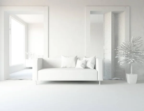 white room interior with furniture. Scandinavian interior design. 3d illustration