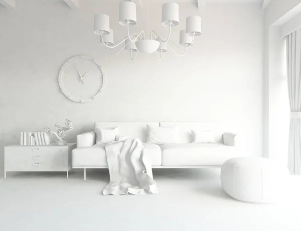 Intérieur Chambre Blanche Avec Mobilier Design Intérieur Scandinave Illustration — Photo