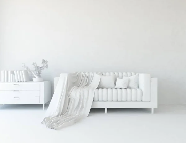 Weiße Zimmereinrichtung Mit Möbeln Skandinavische Innenarchitektur Illustration — Stockfoto