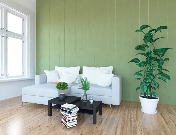 Idee Van Een Interieur Van Scandinavische Woonkamer Met Sofa Planten — Stockfoto