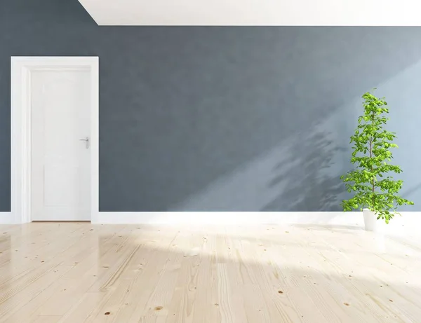 Idea of a white empty scandinavian room interior with plant on wooden floor  . Home nordic interior. 3D illustration - Illustration