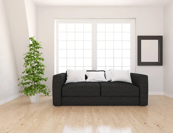 Idea Salón Escandinavo Interior Con Sofá Planta Suelo Madera Inicio — Foto de Stock