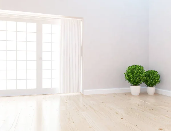 Ide Sebuah Ruangan Skandinavia Putih Kosong Interior Dengan Tanaman Lantai — Stok Foto