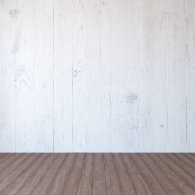 Boş İskandinav odası iç ahşap zemin ile fikir. Ev nordic iç. 3D çizim - illüstrasyon