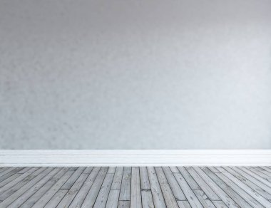 Boş İskandinav odası iç ahşap zemin ile fikir. Ev nordic iç. 3D çizim - illüstrasyon