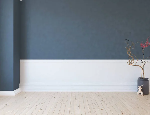 在木地板上有花瓶的空斯堪的纳维亚房间内部的想法 家北欧内饰 — 图库照片