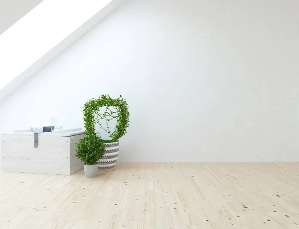 Idéia Interior Quarto Escandinavo Vazio Com Vasos Chão Madeira Casa — Fotografia de Stock