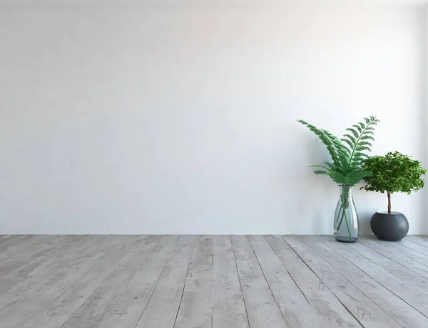 Idee Eines Leeren Skandinavischen Raumes Mit Pflanzen Auf Dem Holzboden — Stockfoto