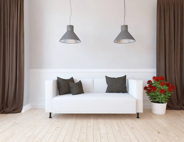 Idea Scandinavian Living Room Interior Sofa Plant Wooden Floor Дом — стоковое фото