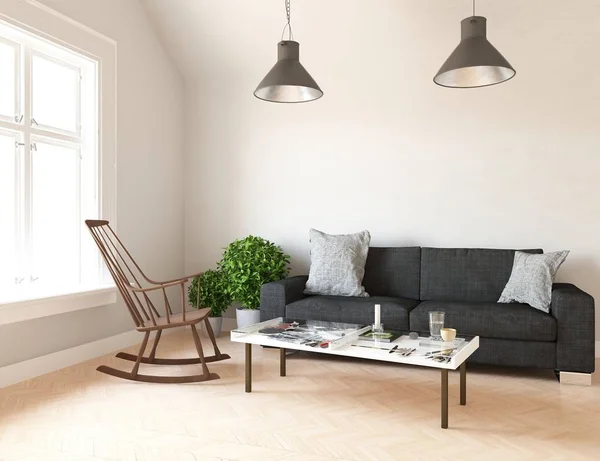 Idee Van Een Interieur Van Scandinavische Woonkamer Met Sofa Planten — Stockfoto