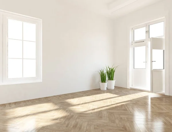 Idea Habitación Escandinava Vacía Interior Con Plantas Suelo Madera Inicio — Foto de Stock