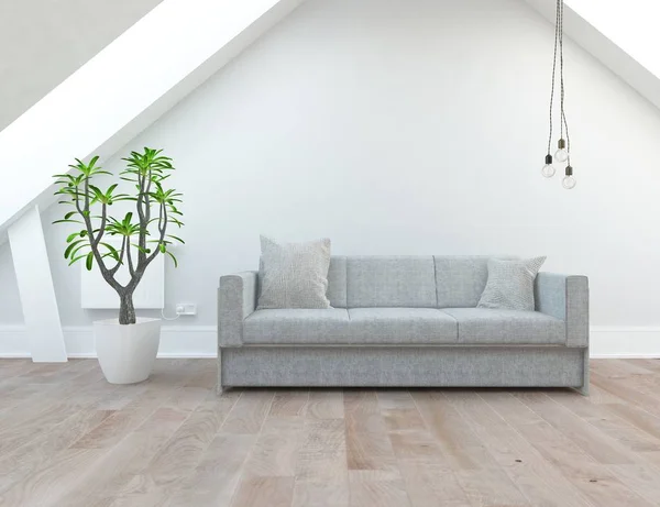 Idee Van Scandinavische Woonkamer Interieur Met Sofa Planten Houten Vloer — Stockfoto