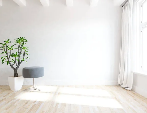 Idea Habitación Escandinava Vacía Interior Con Planta Silla Suelo Madera — Foto de Stock