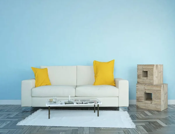 Idee Eines Skandinavischen Wohnzimmers Mit Sofa Holzboden Und Dekor Der — Stockfoto