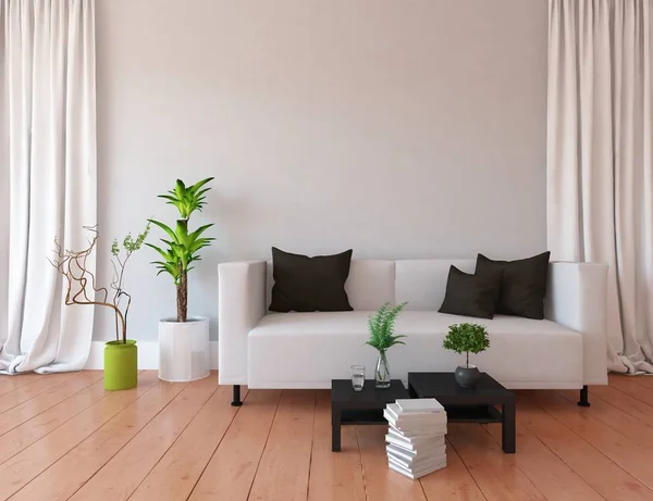 Ideia Uma Sala Estar Escandinava Interior Com Sofá Plantas Piso — Fotografia de Stock