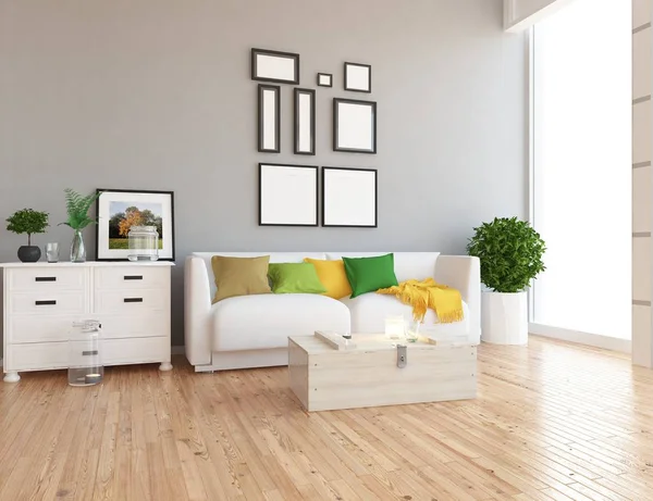 Idea Scandinavian Living Room Interior Sofa Plants Wooden Floor Home — Stock Photo, Image