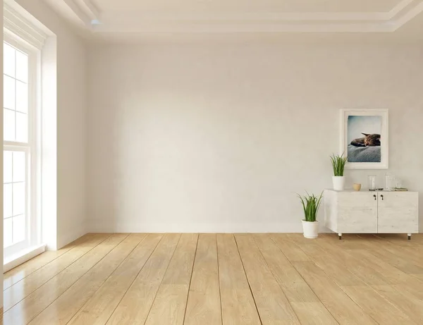 Idea Habitación Escandinava Vacía Interior Con Plantas Suelo Madera Inicio — Foto de Stock