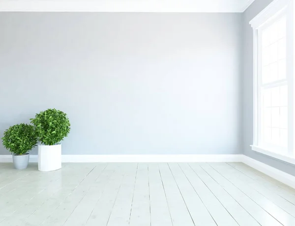 Idea Habitación Escandinava Vacía Interior Con Plantas Suelo Madera Inicio — Foto de Stock