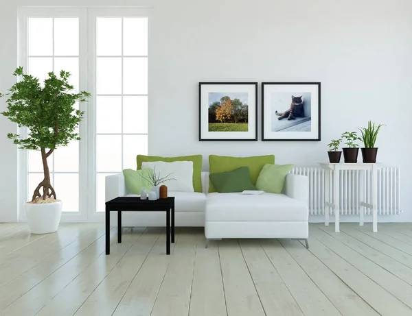 Ideia Uma Sala Estar Escandinava Interior Com Sofá Plantas Piso — Fotografia de Stock