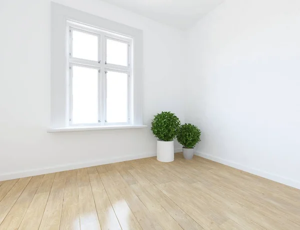 Idea Habitación Escandinava Vacía Interior Con Plantas Suelo Madera Inicio — Foto de Stock