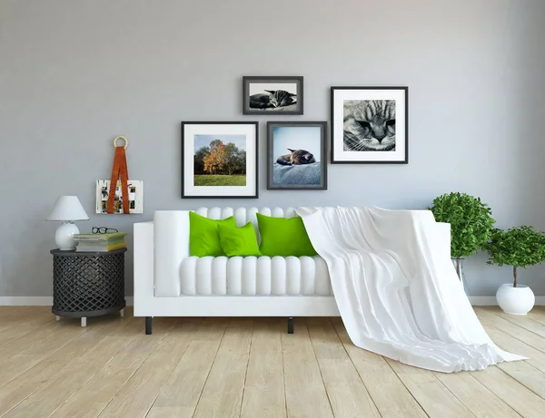 Idea Scandinavian Living Room Interior Sofa Plants Wooden Floor Home — Stock Photo, Image