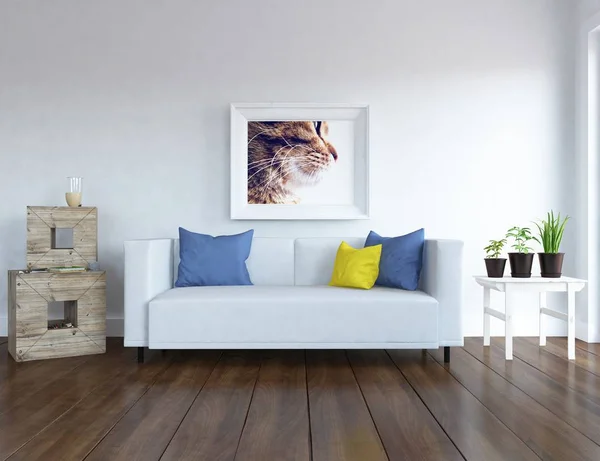 Idea Scandinavian Living Room Interior Sofa Plants Wooden Floor Home — Stock Photo, Image