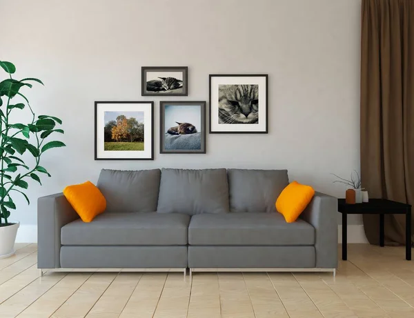 Idee Einer Skandinavischen Wohnzimmereinrichtung Mit Sofa Pflanze Und Holzboden Heimat — Stockfoto