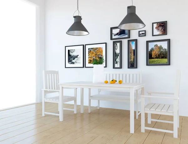 Idea Scandinavian Kitchen Room Interior Dining Furniture Large Wall Home — Stock Photo, Image